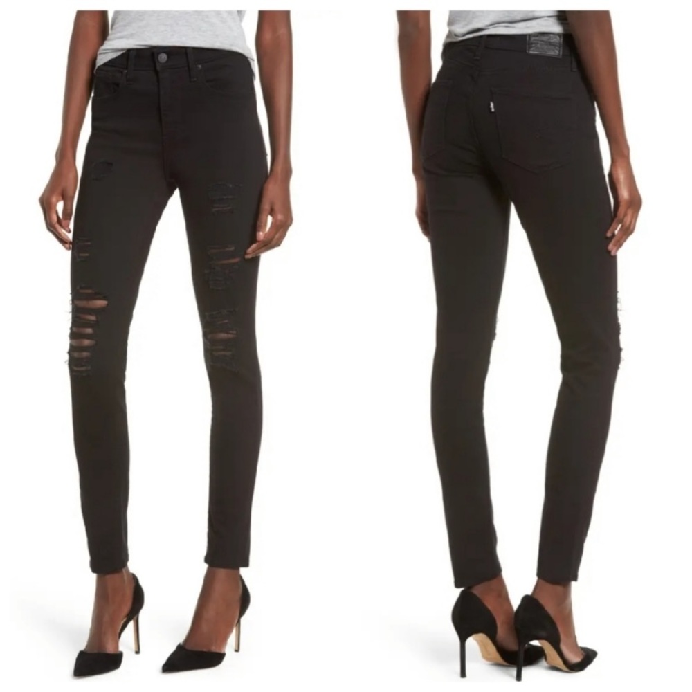 Levi’s 721 High Rise Skinny Distressed Black Jeans